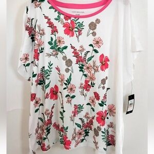NWT Tommy Hilfiger Women's Plus 2X Floral Cotton Short Sleeve Tee Resort Boho